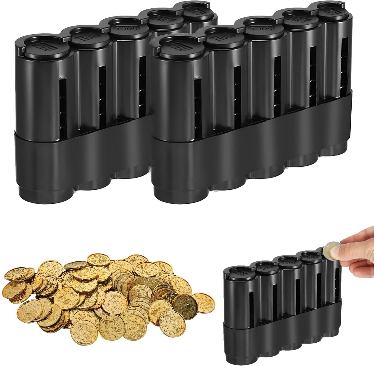 Dailygoods- Munten Dispenser 2 Stuks - Professionele Muntenopberger - Zwart - Plastic - 130 x 83mm - Ergonomisch Ontwerp