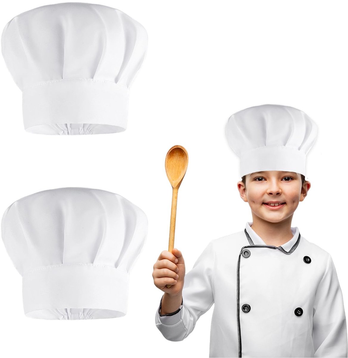 Dailygoods- Koksmuts Verstelbaar - Katoenen Koksmuts - Uniseks Kinderen/Volwassenen - 4 Stuks - Hoogte 20 cm - Hoofdomtrek 48-52 cm - Kookmuts