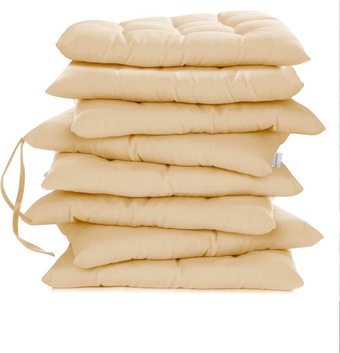 Lavea® Stoelkussens 40x40 cm – Set van 8 met Bevestigingslinten – Comfortabel en Wasbaar voor Binnen en Buiten – voor Tuin, Balkon, Terras en Keuken – Zandkleur