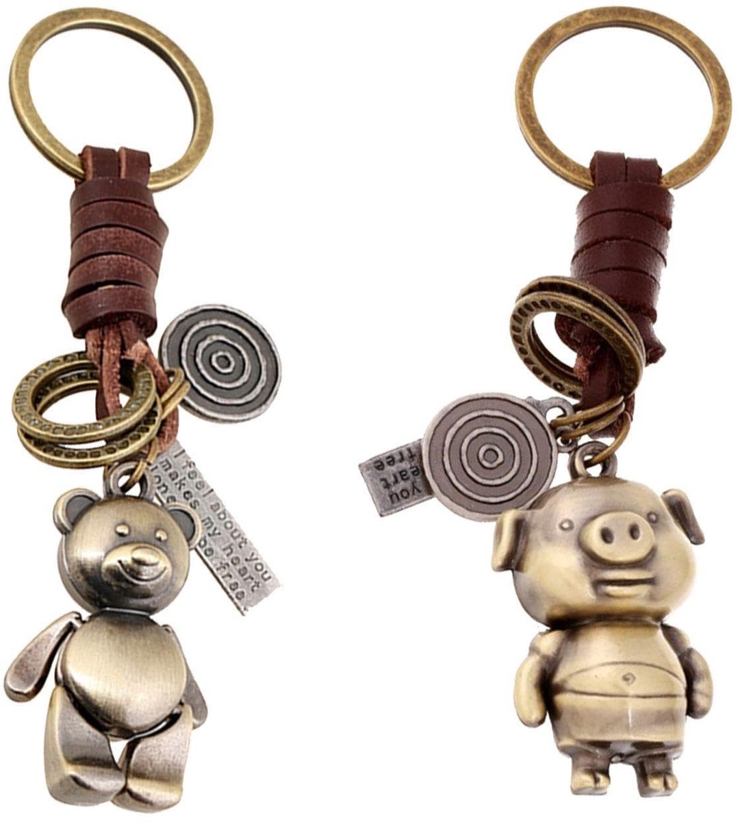 Dailygoods- Sleutelhanger Retro - Cartoon Dier Hanger - 2 Stuks - Duurzaam - Legering - Perfect voor Sleutels/Tassen