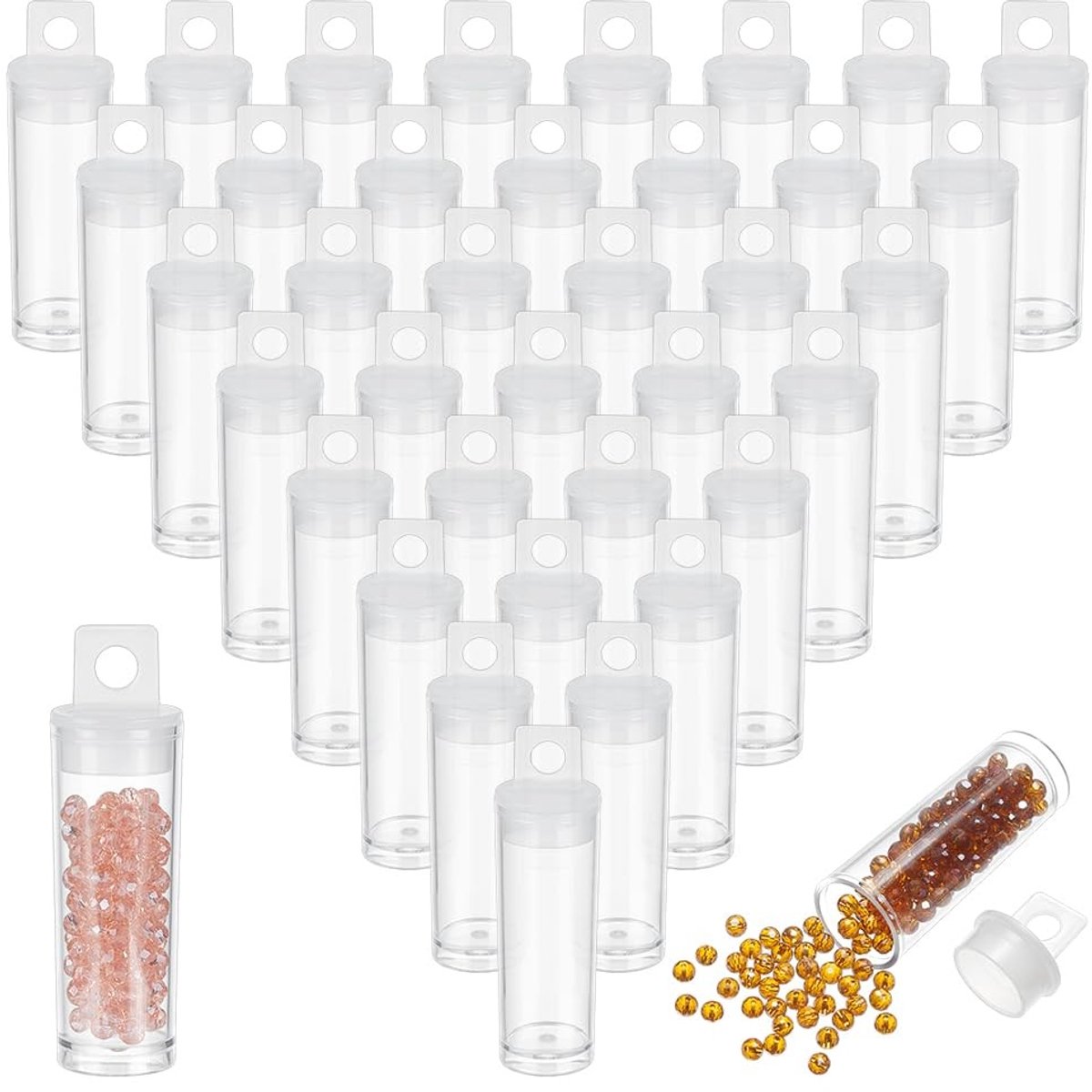 Dailygoods- Opbergbuizen 60 stuks - Doorzichtige Kunststof Buisjes - Ophangsluiting - Bewaarbuisjes voor Sieraden - Kralen/Snoepopslag - Ideaal voor Feestdecoraties - Opbergbuisjes