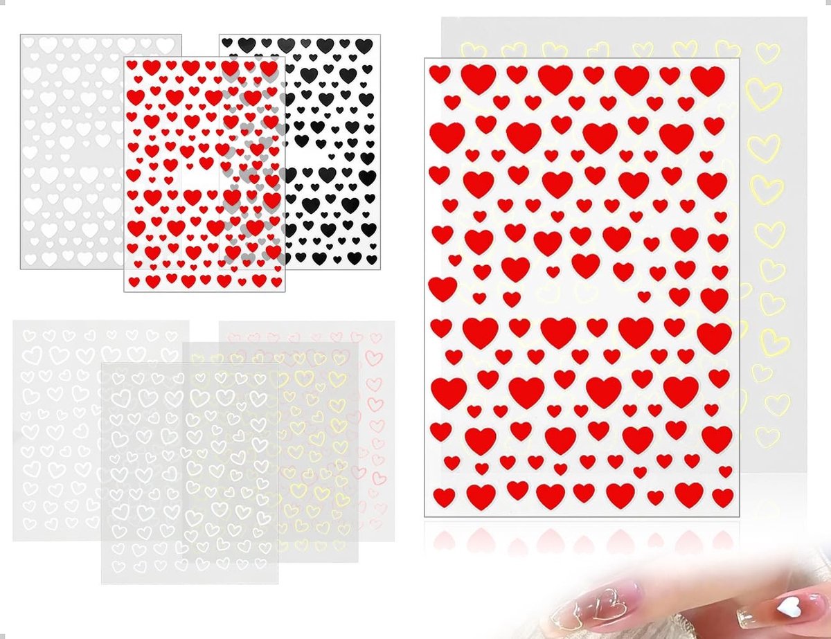 Dailygoods- Nagelstickers Hartvormig - 7 Stuks Zelfklevend - Effen/Holle Ontwerpen - Voor Vrouwen/Meisjes - Nail Art Decoratie - Duurzaam Materiaal