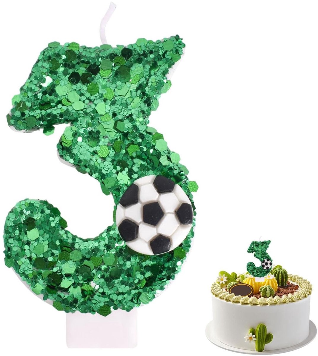 Dailygoods- Verjaardagskaarsen 3D - Voetbal - Groene Kaars - Taartdecoratie - Jubilea - Veilig en Milieuvriendelijk - Taartkaars