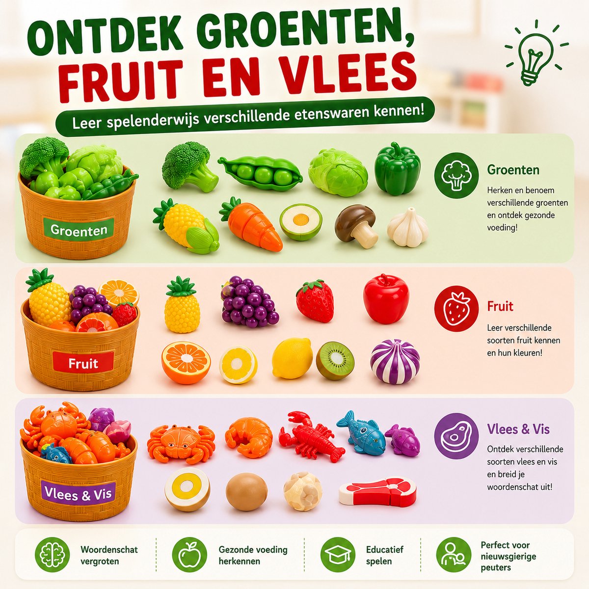 Sorteer Speelgoed Fruit Set - 35 Onderdelen - Speelgoed 1 Jaar - Speelgoed 2 Jaar - Speelgoed 3 Jaar - Montessori Speelgoed - Educatief Speelgoed - Jongens Speelgoed - Meisjes Speelgoed - Sensorisch Speelgoed - Kinderspeelgoed — afbeelding 3