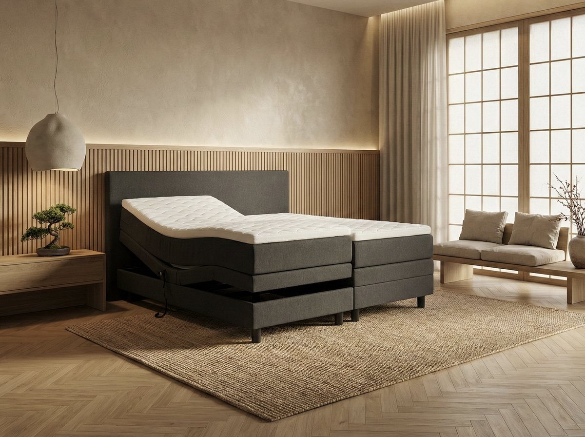 Elektrische Boxspring Eefje - Antraciet - 140 x 200 cm | Inclusief gratis topper en antislip