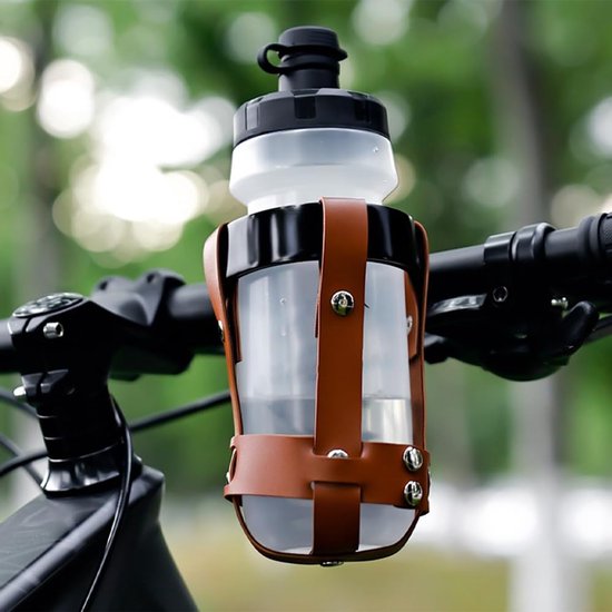 Bidonhouder voor op de fiets - Bekerhouder - fiets accessoires - Leer - Bekerhouder voor op het stuur - Koffie voor op de fiets - Eenvoudig te installeren - Bruin — afbeelding 4