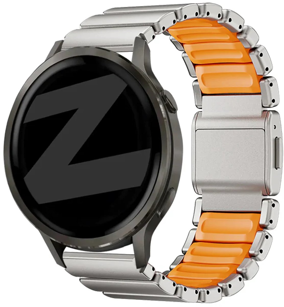 Bandz Titanium 'Hybrid' band geschikt voor Samsung Galaxy Watch 3 45mm / Watch 1 46mm / Gear S3 - Polar Vantage M3 / M2 / M / V3 / Polar Grit X / X Pro / X2 Pro - Huawei Watch GT 1/2/3/4 46mm/GT 5 (Pro) (46mm) Titanium/Oranje
