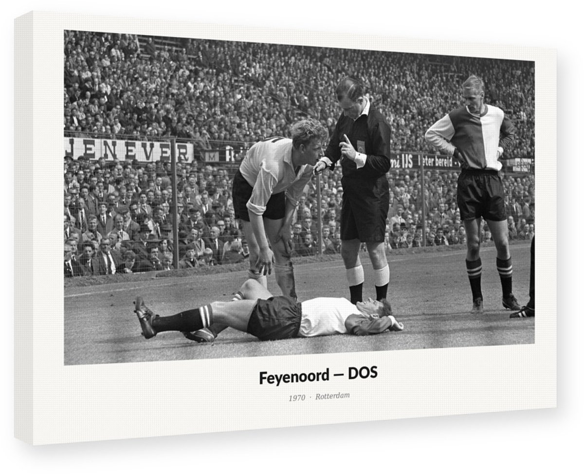 Feyenoord DOS 1970 Voetbal Wedstrijd 45x30 cm - Canvas op Frame Schilderij Wanddecoratie - Klassieke Voetbalsport Kunstdruk - Feyenoord Rotterdam