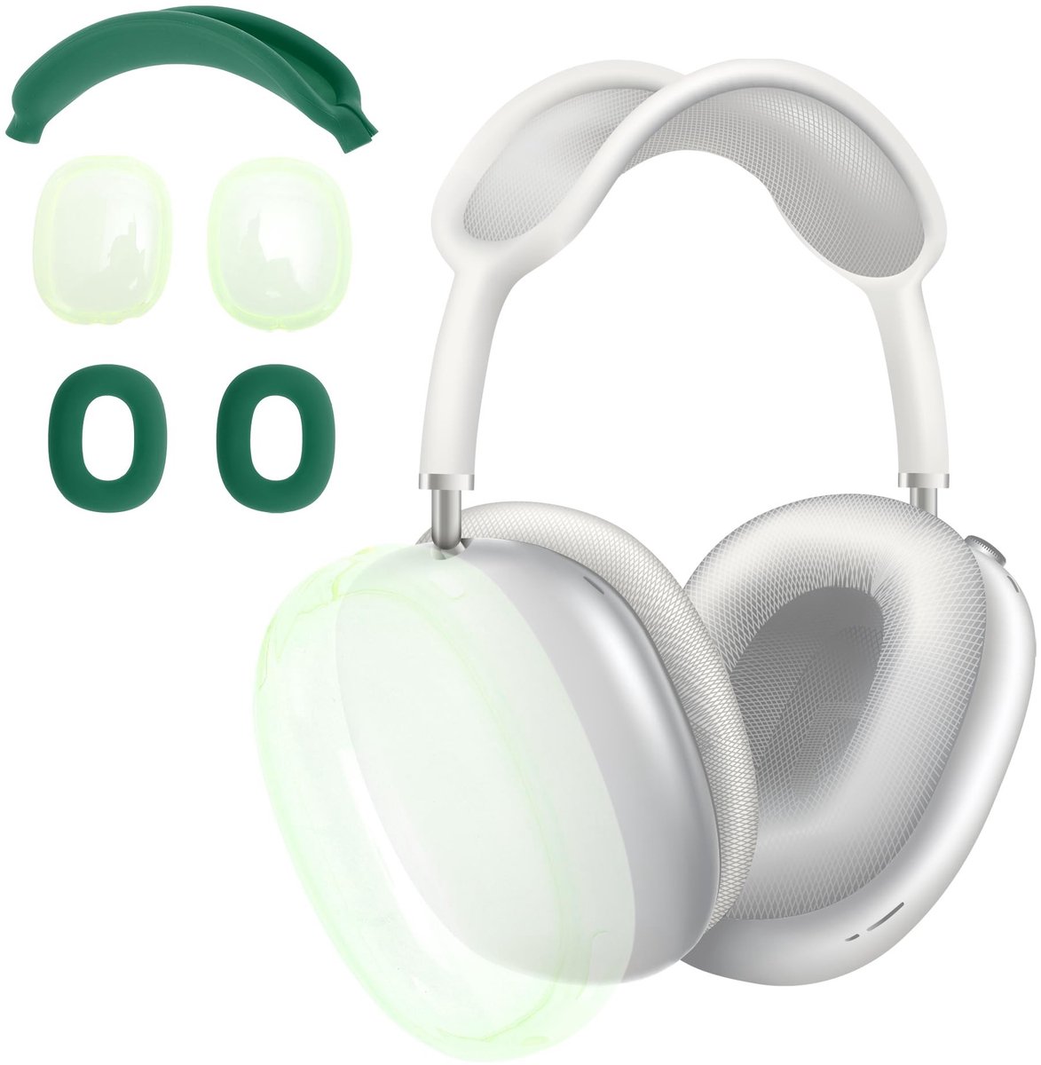 Dailygoods- Hoes voor AirPod Max - Siliconen Oorkussens - TPU Beschermhoes - Hoofdband Cover - Diepgroen - Schokbestendig - Hoofdtelefoonhoes