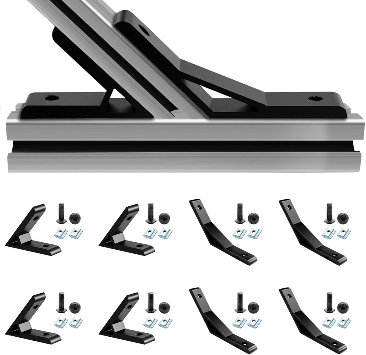 Dailygoods- Hoekbeugel 45/135 Graden - 4 Stuks - Zwart - T-sleuf/V-sleuf - Inclusief Schroeven/Moeren - Geschikt voor 20x20 Aluminium Extrusie