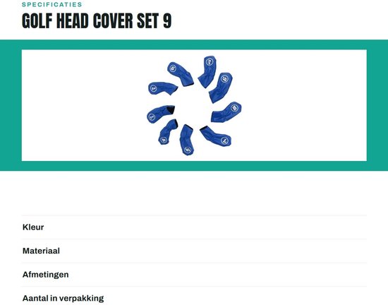 Dailygoody - Golf Head Cover Set - 9 Stuks - Waterdichte Bescherming - PU Materiaal - Golf Club Hoofdbedekking - Geschikt voor Links- en Rechtshandige... van Merkloos — afbeelding 2