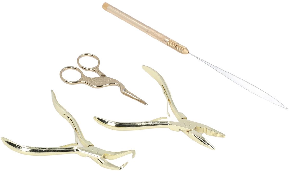 Dailygoods- Haarverlengingsgereedschap Professionele Microlink Set - Haarverlengingstang - Draadlus - Kralen - 4 Stuks - Hoogwaardig Roestvrij Staal - Haarextensieset