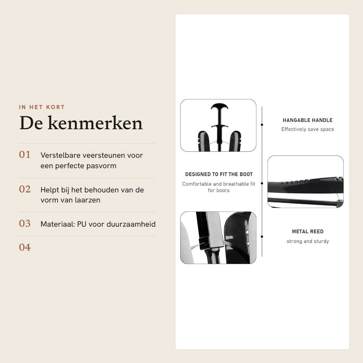 Dailygoods- Laarzenspanners 29 cm - Verstelbare Schoenspanners - Ademend - Vochtbestendig - Zwart - Duurzaam PU Materiaal