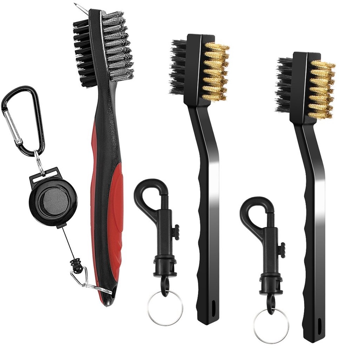 Dailygoods- Golfclubborstel 3-in-1 - Groefreiniger - Metalen/Nylon Borstel - Spike-Reinigingsgereedschap - Intrekbare Karabijnhaak - Voor Betere Backspin - Golfborstel