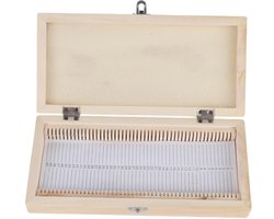 Dailygoods- Microscoopglaasjesdoos Massief Hout - Opbergdoos 50 Glaasjes - Metalen Gesp - Scharnier - 23x10,6x3,5 cm - Biologie Preparaten