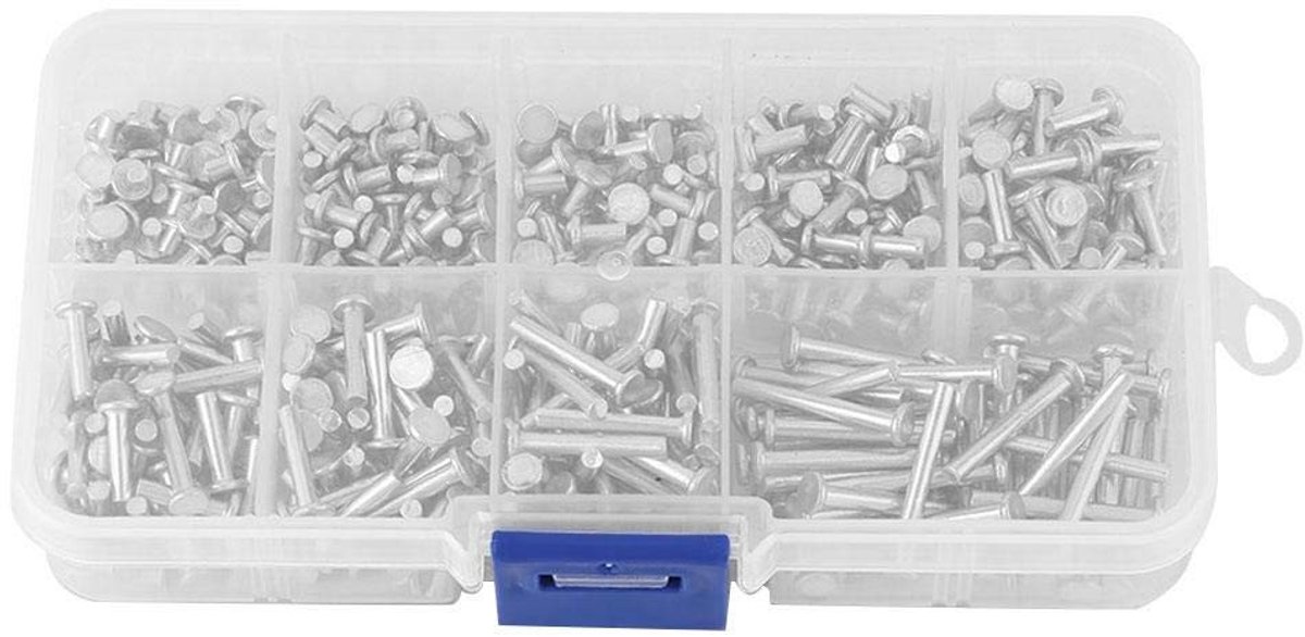Dailygoods- Klinknagels 450 stuks - Platte Kop - Aluminium - M2.5 - 3mm/20mm - Voor Leer - Popnagels
