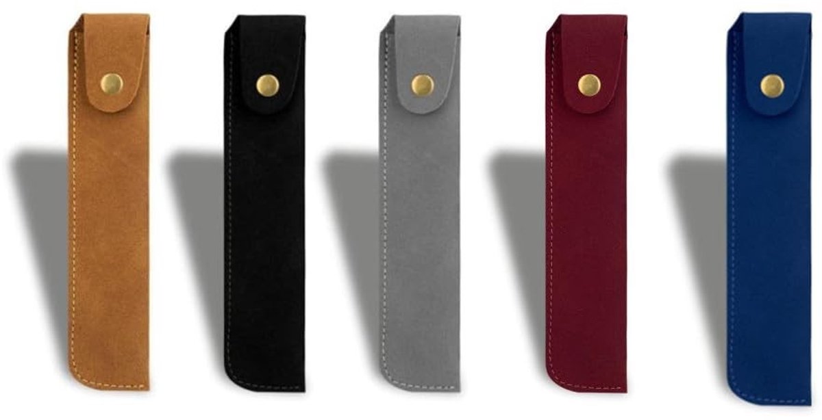 Dailygoods- Pennenetui Handgemaakt - Leren Etui - 5 Stuks - Vintage Stijl - Sluitlus - 165 mm x 35 mm