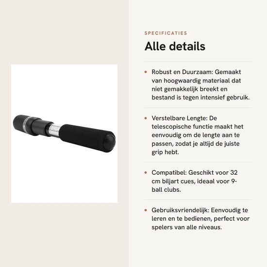 Dailygoods- Biljartkeu Verlenging 32 cm - Telescopische Poolverlenger - Snooker Verlengstuk - Professionele Accessoires - Hoogwaardige Kwaliteit - Poolkeu van Dailygoods — afbeelding 2