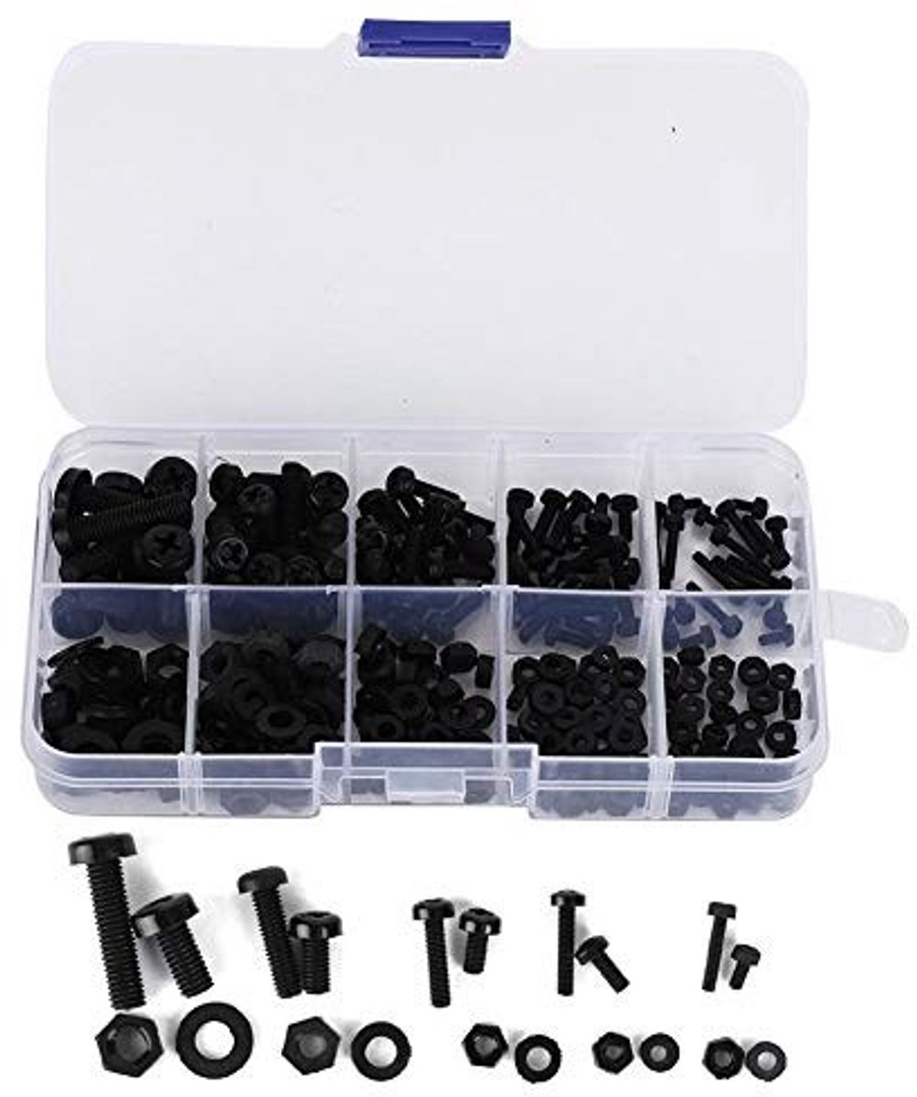 Dailygoods- Moer Set 270-delig - Nylon Moeren/Ringen - Zeskantmoeren/Schroeven - Afstandhouders - Assortiment in Doos - Lange Levensduur - Bout