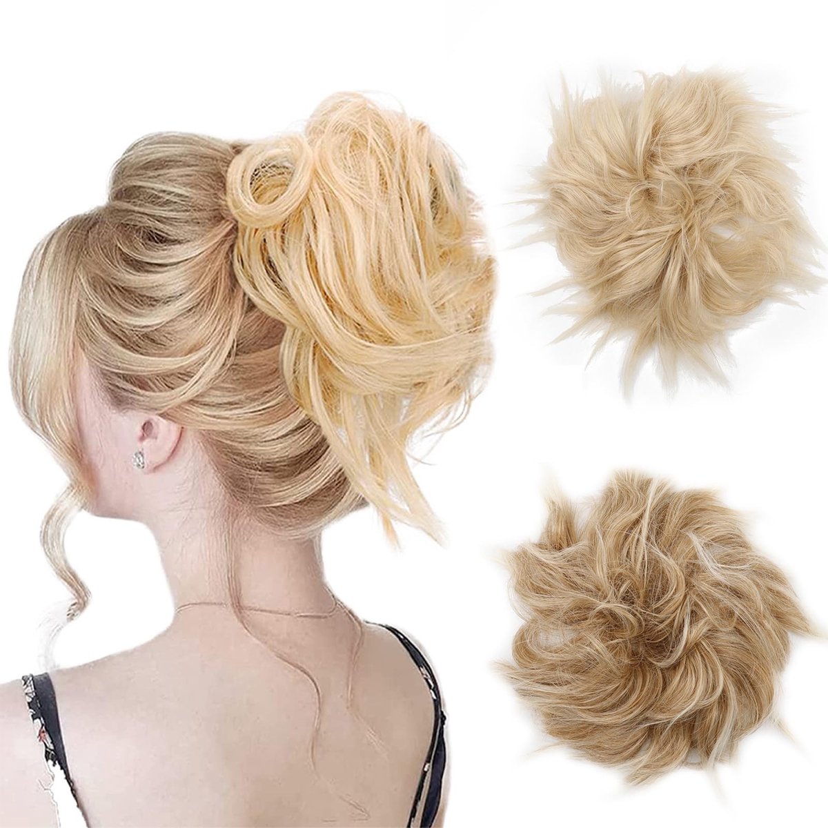 Dailygoods- Haarstukje 2 Stuks - Haarstukjes Knot met Elastiek - Volumineuze Messy Bun - Synthetische Haarverlenging - Geschikt voor Elke Gezichtsvorm - Hittebestendige Vezels - Haarknot