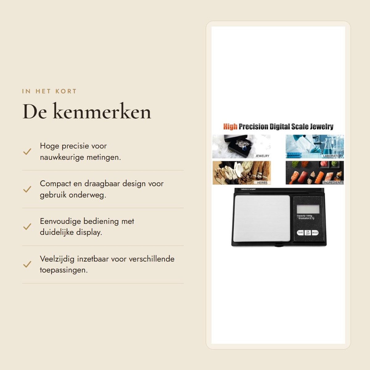 Dailygoods- Zakweegschaal Hoge Precisie - Digitale Weegschaal - Draagbare Mini Weegschaal - Keukenweegschaal - Juweliersweegschaal - Roestvrij Stalen Platform 12,8 x 7,5 x 1,9 cm (1000 g/0,1 g)