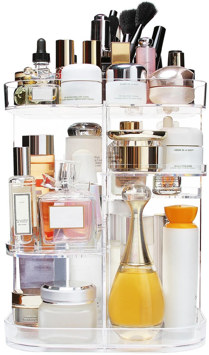 Dailygoods- Make-uporganizer 360 graden draaibaar - Cosmetica Koffer - Opbergrek - Verstelbaar - Grote Capaciteit - Vierkant - Cosmetica Organizer