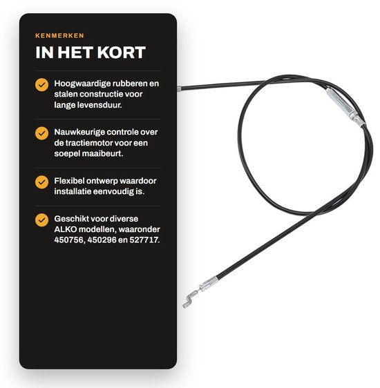 Dailygoods- Grasmaaierbedieningskabel 1,4 M - Vervanging - Tuingas - Tractiemotor - Hoogwaardig Rubber/Staal - Flexibel en Duurzaam - Bedieningskabel — afbeelding 3