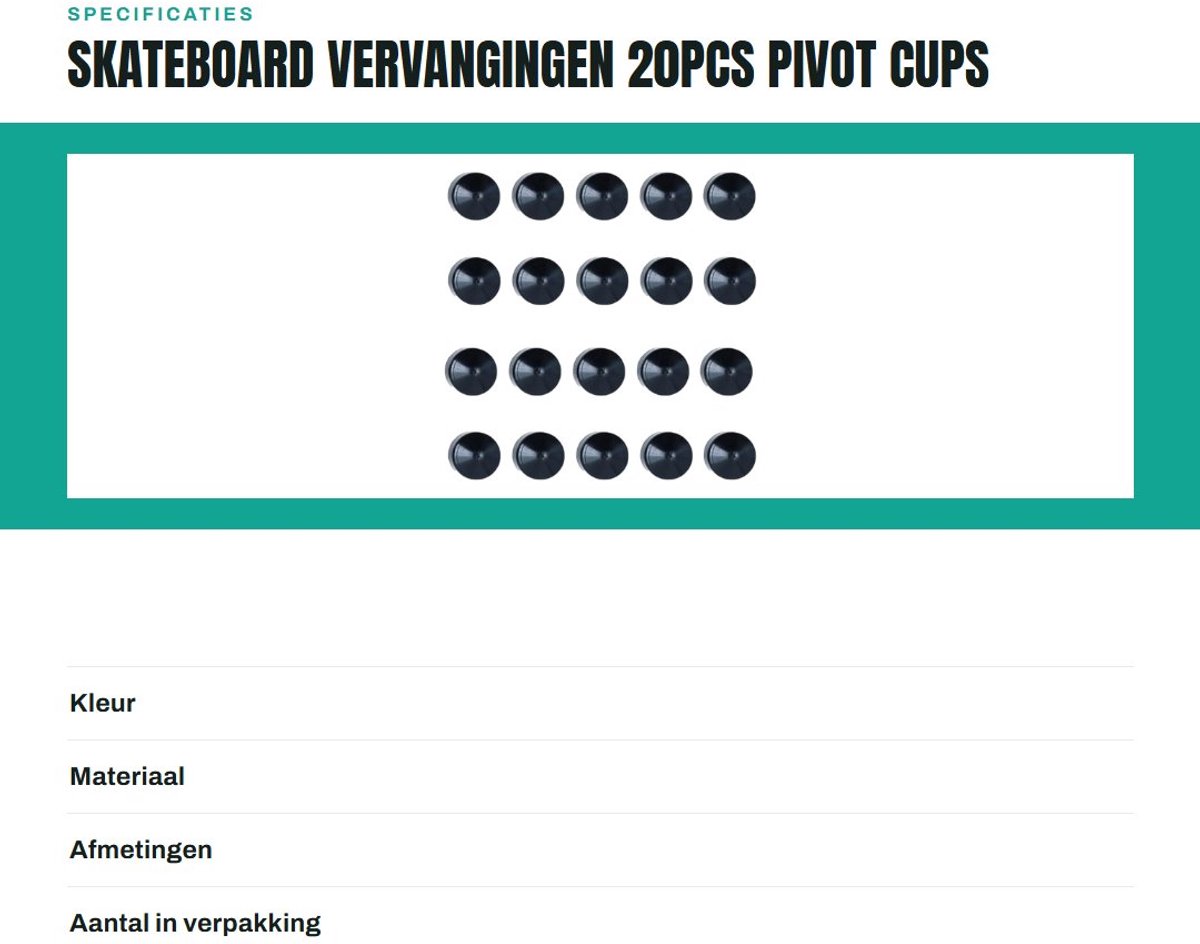 Dailygoods- Pivot Cups 20 Stuks - Vervangingsset voor Skateboard/Longboard - 18 Mm PU - Geluidsreductie - Stabiel en Soepel - Skateboard Onderdelen