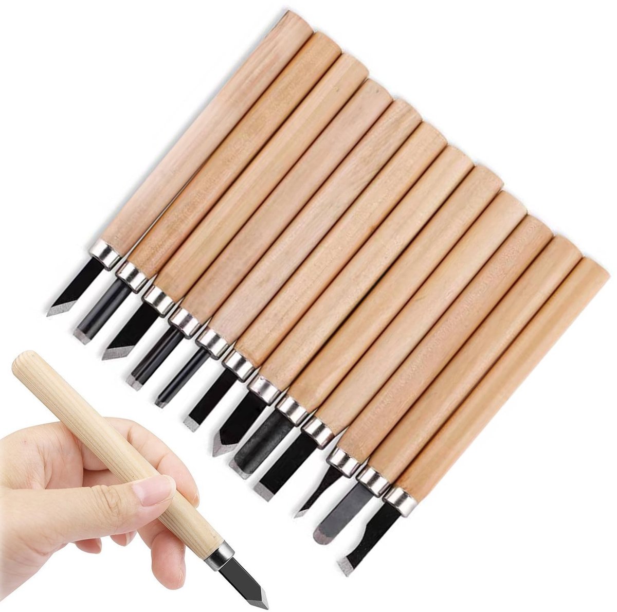 Dailygoods- Snijmes Set 12 Stuks - Houtsnijgereedschap - Snijgereedschap - Houtsnijmessen - Ergonomische Handgrepen - Robuust 65 Mangaanstaal