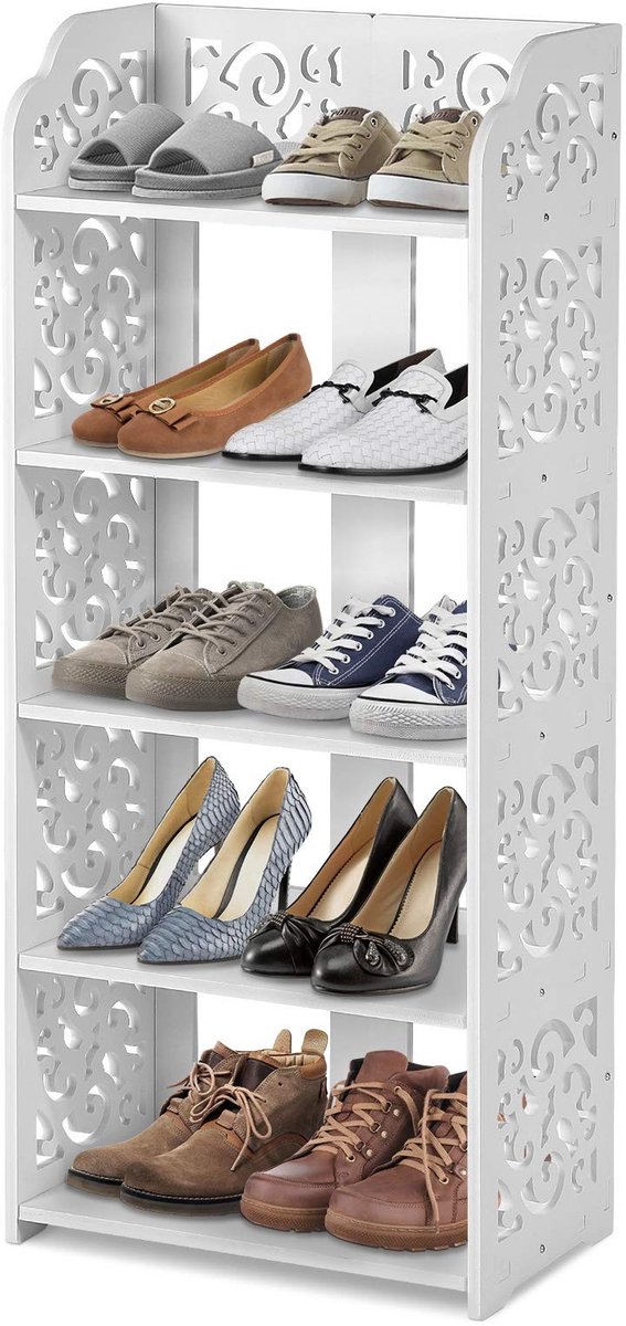 Dailygoods- Schoenenrek 5 Niveaus - Ruimtebesparend - PVC-Karton - Geschikt voor Woonkamer/Slaapkamer - Eenvoudig te Installeren - Milieuvriendelijk - Schoenenopberger