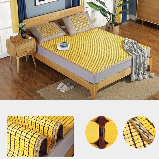 Bamboe Bedmat - Zomerslaapmat Koelmat - Koel Slapen - Opvouwbaar - 1.35x1.9M - Geel — afbeelding 2