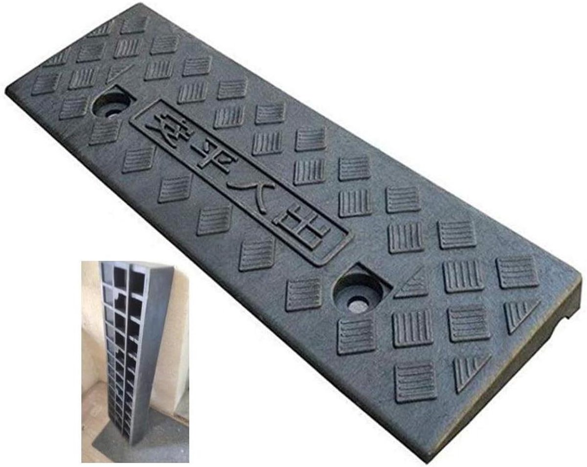Plastic Oprijplaten - Drempelhulp Mat - Toegankelijkheid Verbeteren - Antislip Rasterontwerp - 47.5x15x3cm - Zwart