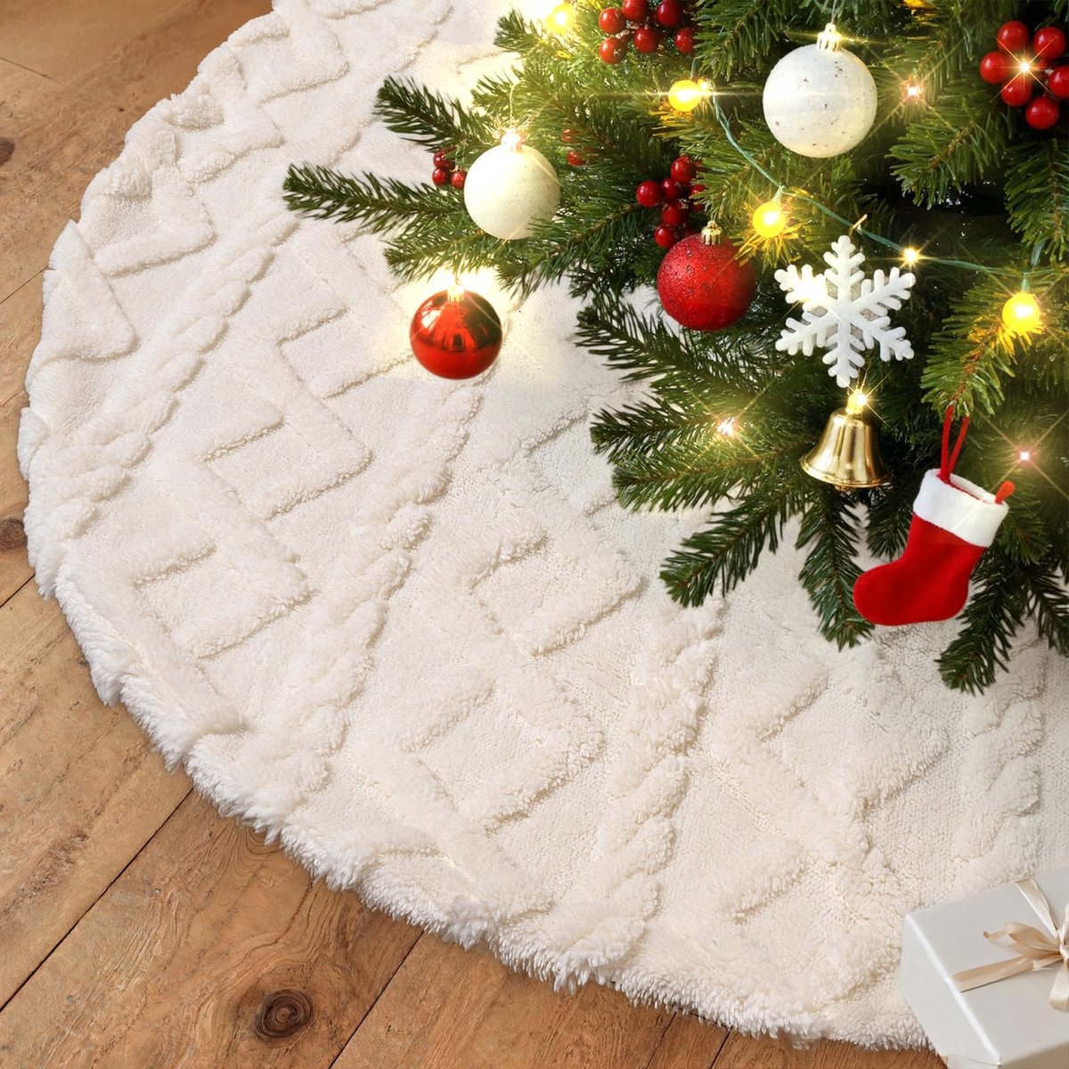 Dailygoods- Kerstboomrok 180 cm - Imitatiebont - Pluche - Kerstboomdeken - Slijtvast - Duurzaam - Geometrisch ontwerp