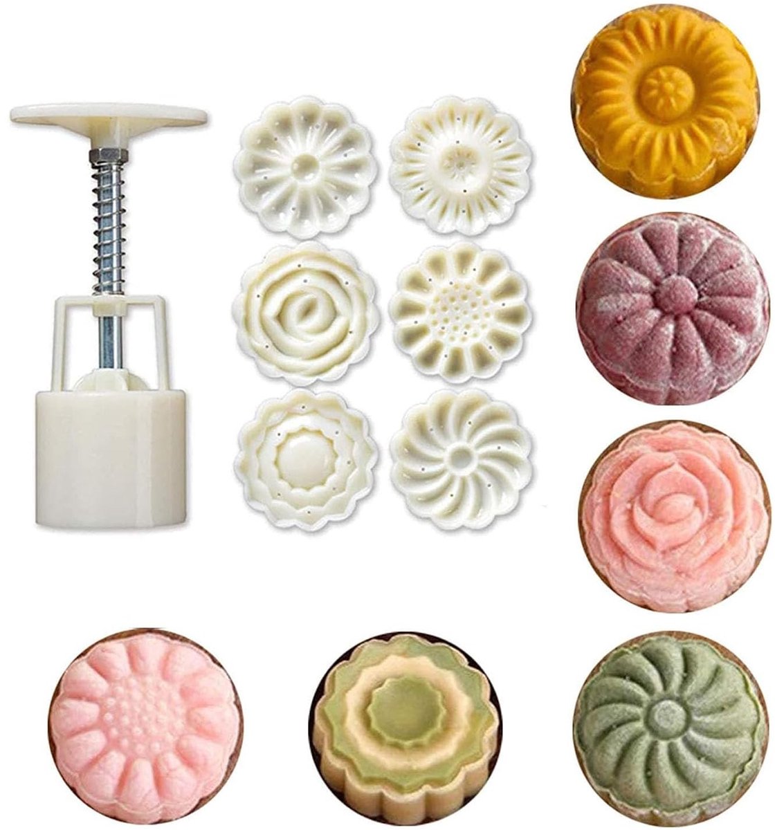 Dailygoods- Mooncake Vorm 50 g - 3D Ronde Maancake Persvorm - 6 Bloemenstempels - Bakvorm voor Koekjes - Bakgereedschap voor Chinese Desserts