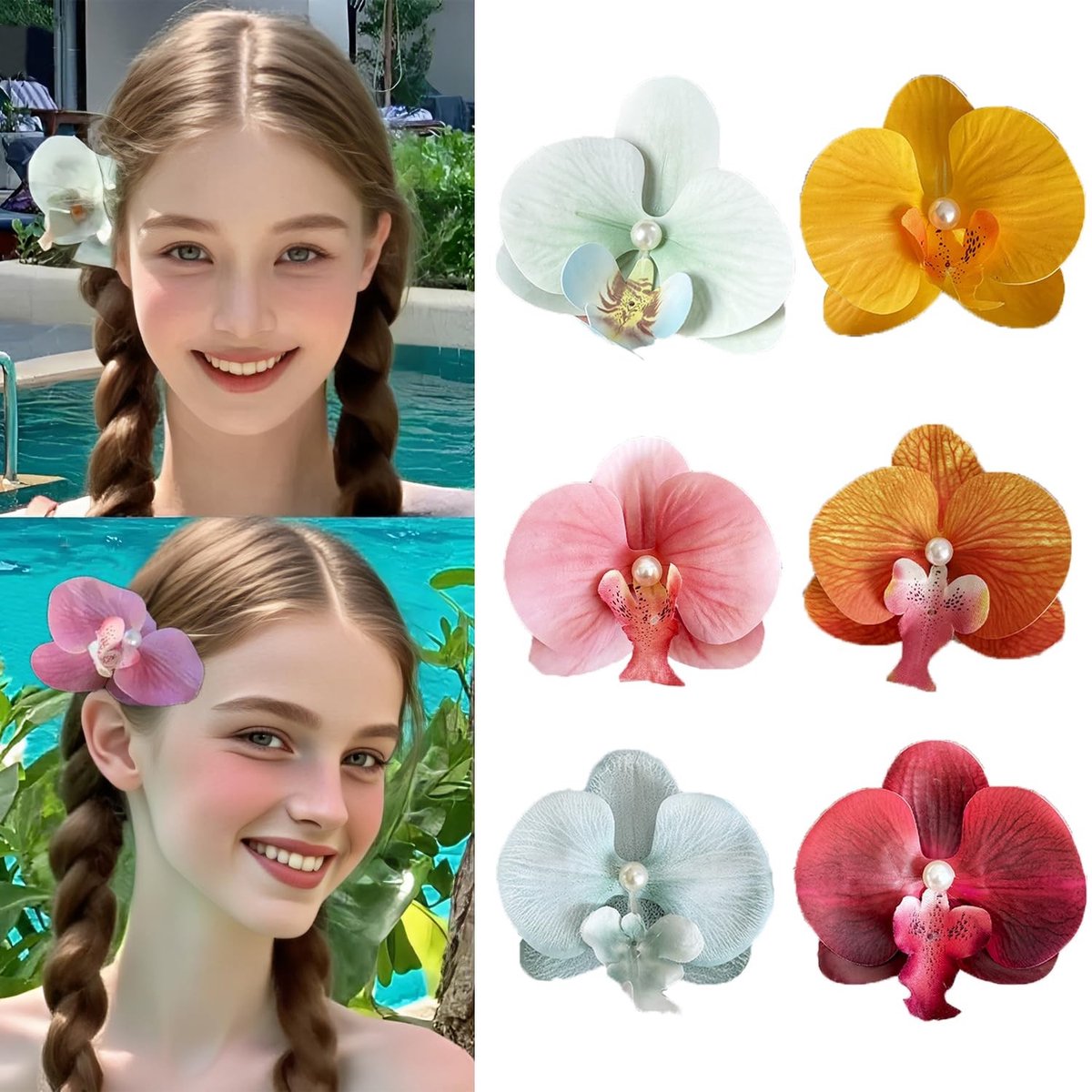 Dailygoods- Haarspelden 6 Stuks - Bloemen Haarspelden - Bohemian Haaraccessoires - Kunstmatige Bloemen - Hoofdsieraad voor Vrouwen - Materiaal: Stof/Metaal - Haarsieraad