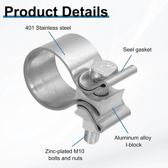 Slangklem - T-bout klem - Uitlaat Reparatie - Roestvrij Staal - 40-48 mm - Zilverkleurig — afbeelding 5