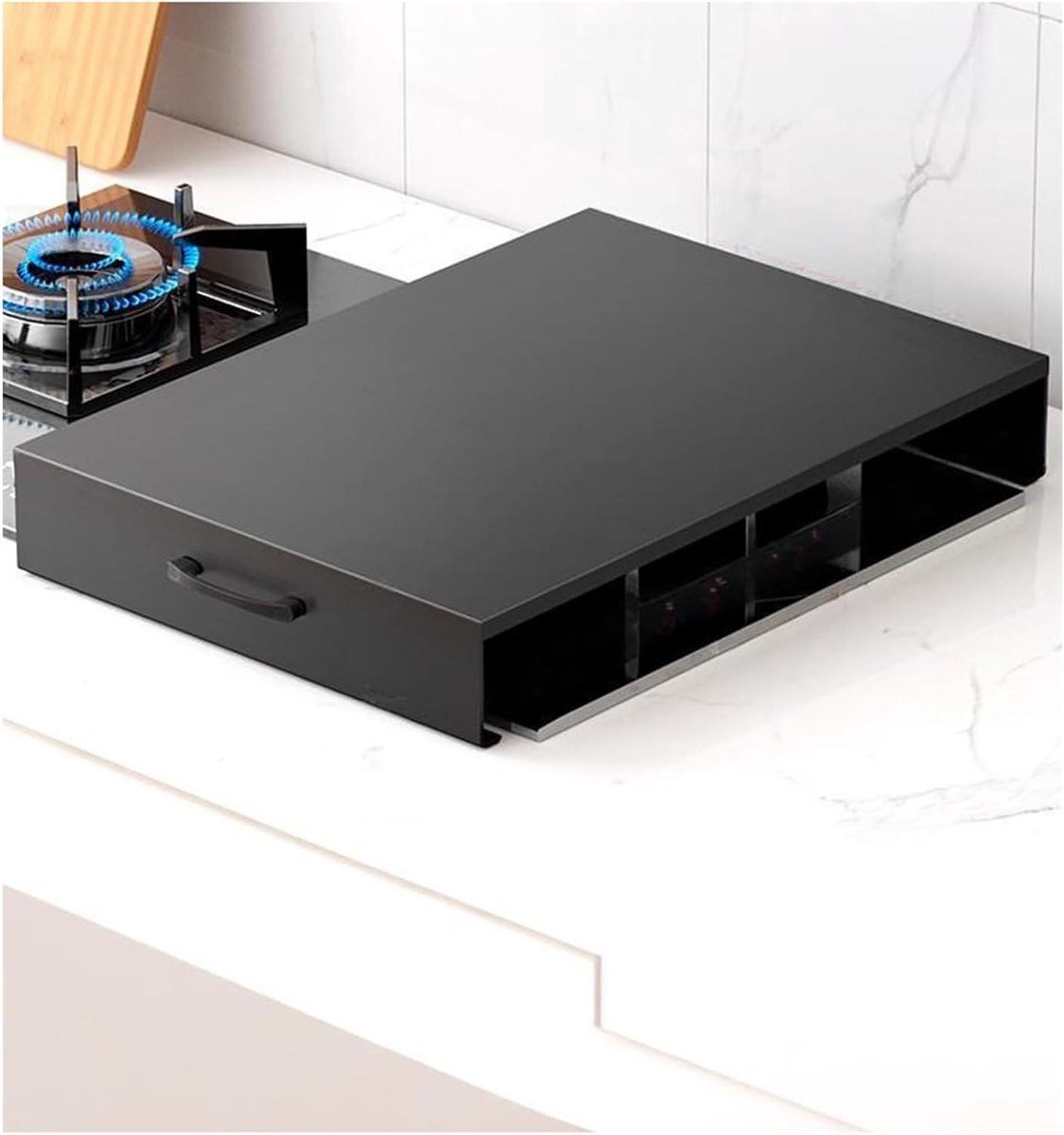 Afdekplaat Gasfornuis Kookplaat Deksel Keuken Organiseren Antislip Voetjes 35x48x9 cm Zwart