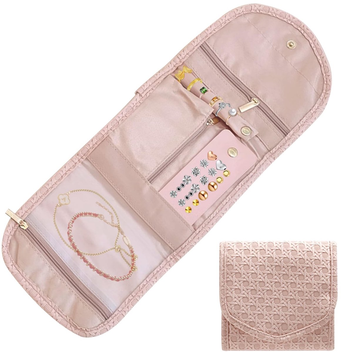 Dailygoods- Sieradenbox Vouwbaar - Sieraden Etui - Reisopbergdoos - Earring/Necklace/Ring Organizer - PU Leer/Satijn - Compact en Elegant - Sieradenetui
