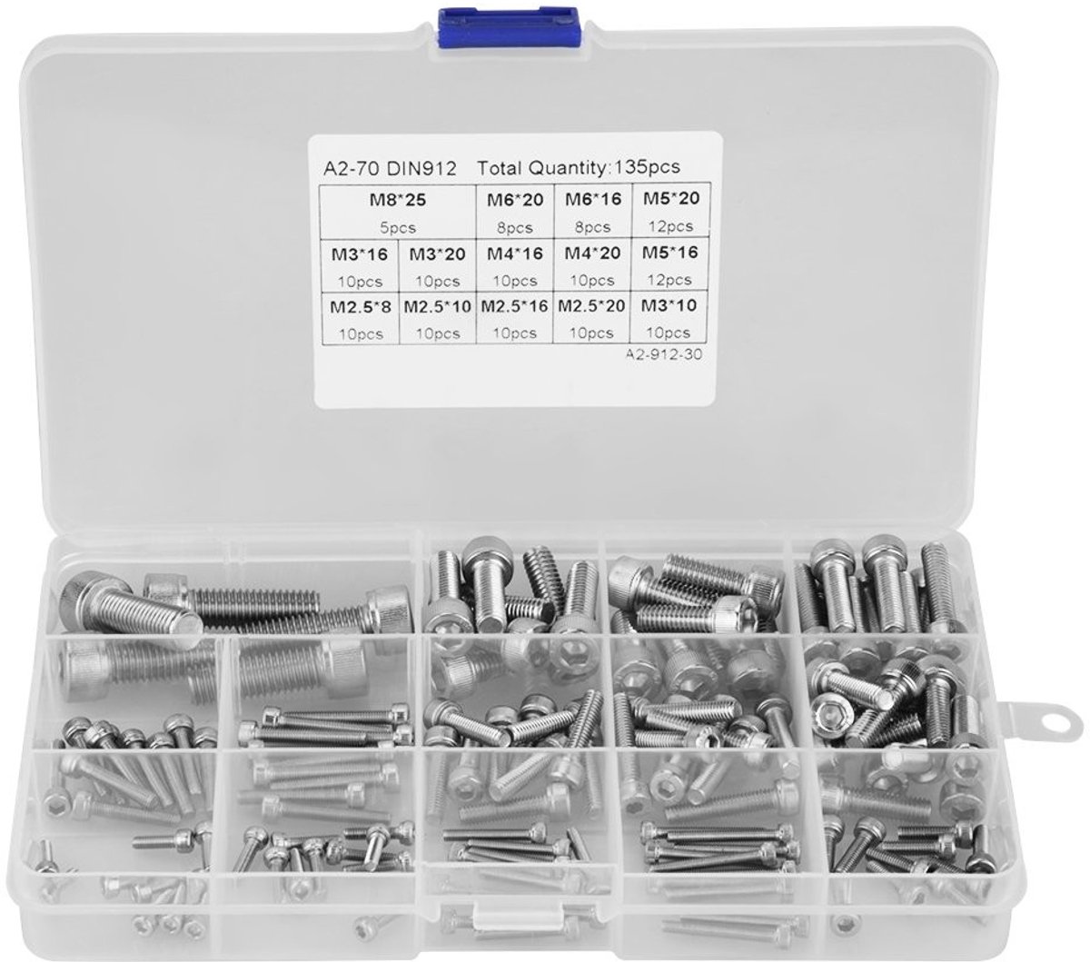 Dailygoods- Inbusschroevenset 135 stuks - Roestvrij Staal 304 - 14 Maten - Corrosiebestendig - Voor Doe-Het-Zelf - Inclusief Opbergdoos - Schroeven