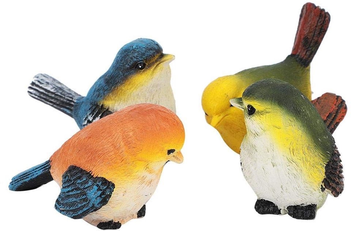 Dailygoods- Vogelornament Premium Kwaliteit - Tuinbeelden voor Buiten - Vogel Decoratie - Tuindecoratie Muur - Tuindecoratie Wanddecoratie - 4 Stuks - Natuurlijk Harsmateriaal