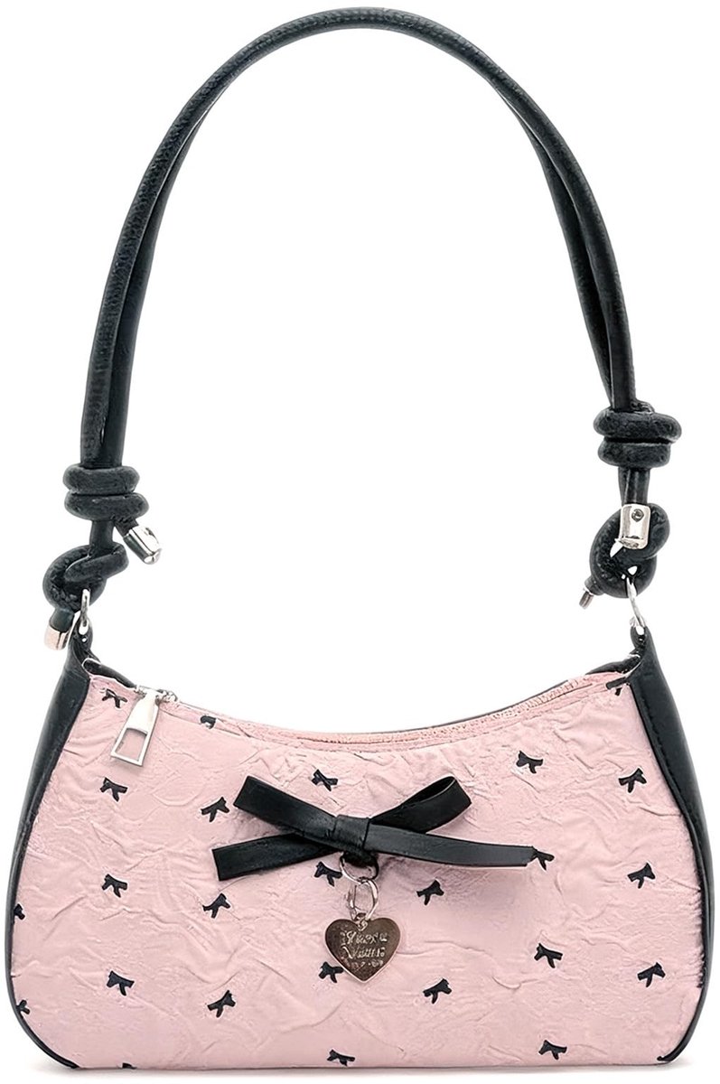 Dailygoods- Handtas met Strikpatroon - Schoudertas Dames - Elegante Handtas - Verstelbare Schouderband - Geschikt voor Feest en Dating - Roze Onderarmtas