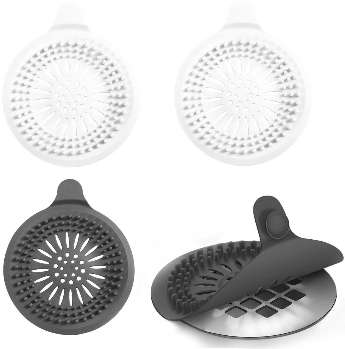 Dailygoods- Gootsteenfilter 4 Stuks - Haarvanger - Douchefilter - Antislip - Siliconen - Dubbellaags Drainageontwerp - Haarfilter