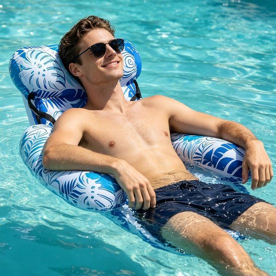 Zwembad Drijvers Volwassenen, Opvouwbare Opblaasbare Mesh Ligstoel, met Hoofdsteun Verstelbare Banden Lounge Float, voor Mannen Vrouwen Zomer Watersport Meer Vakanties Feestjes Zonnen — afbeelding 5
