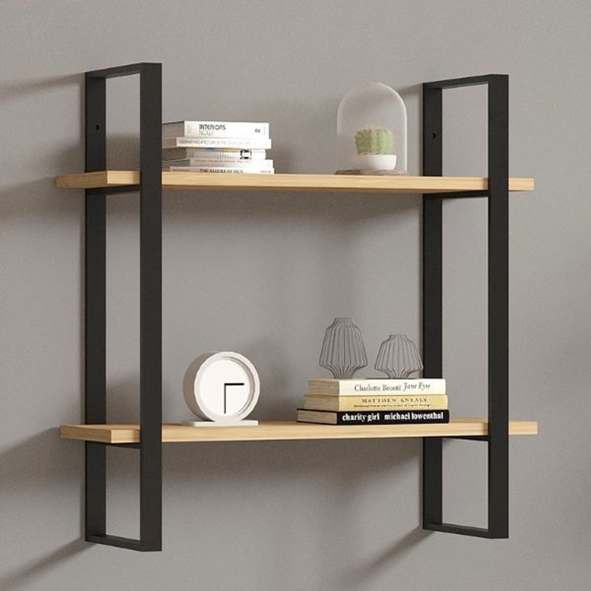 Buba Wandplank | 100% MELAMINE | Saffier Eiken, Zwart - Emob - Wandrek - Bruin; Zwart - Melamine; Spaanplaat