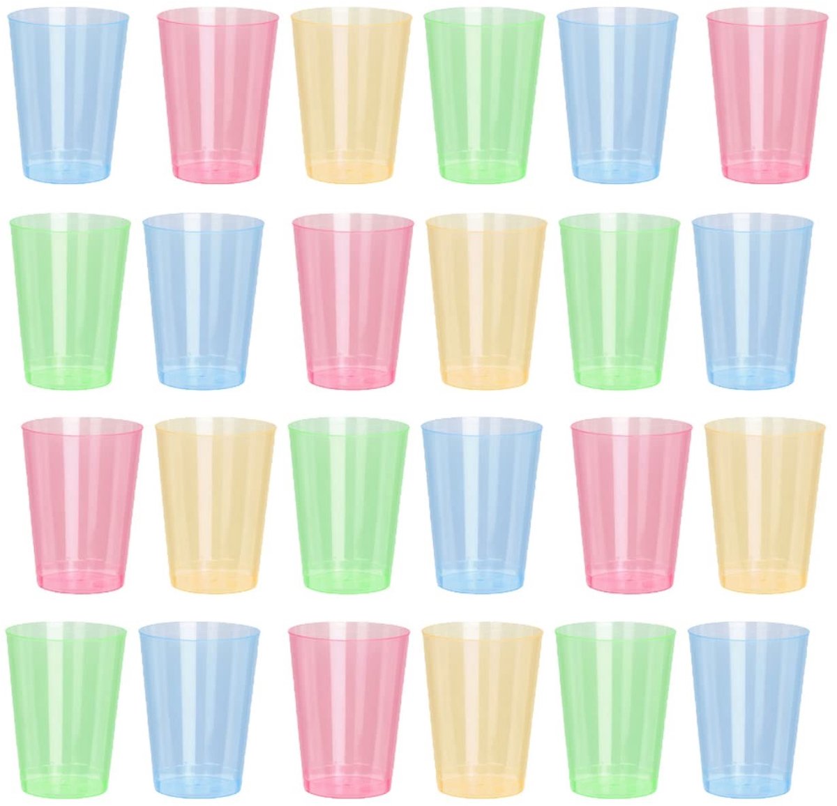 Dailygoods- Herbruikbare Bekers 300 ml - Voedselveilige Kunststof - 24 Stuks - Regenboogkleurig - Geschikt voor Vaatwasser - Ideaal voor Feesten - Feestbekers