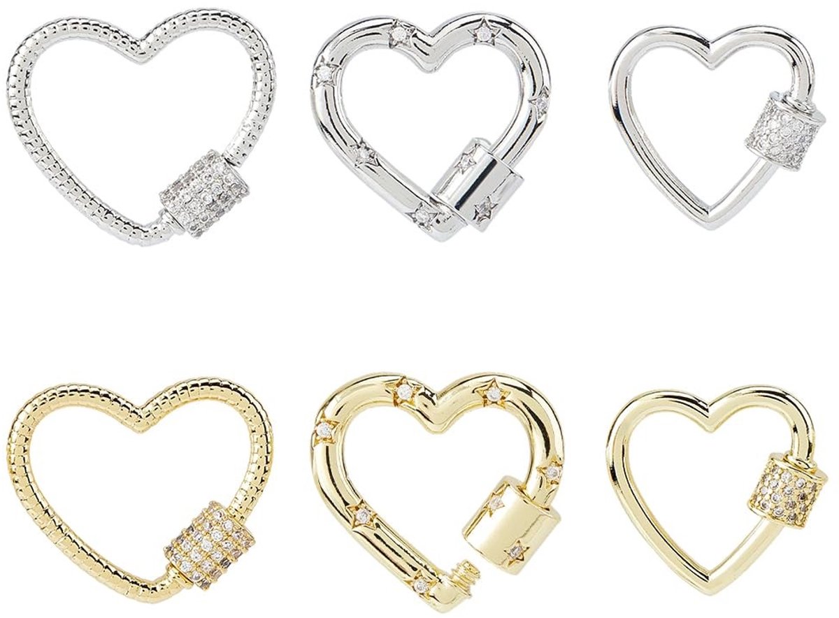 Dailygoods- Karabijnhaak 6 Stuks - Karabijnhaak met Schroefvergrendeling - Sleutelhanger - Charm - Messing - Zirkonia Afwerking
