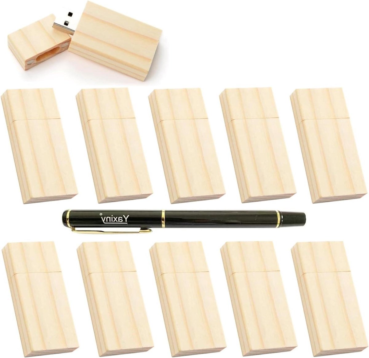 Houten USB Sticks - Geheugensticks Set - Data Opslag - Duurzame Behuizing - 32GB 11 Stuks - Houtkleur