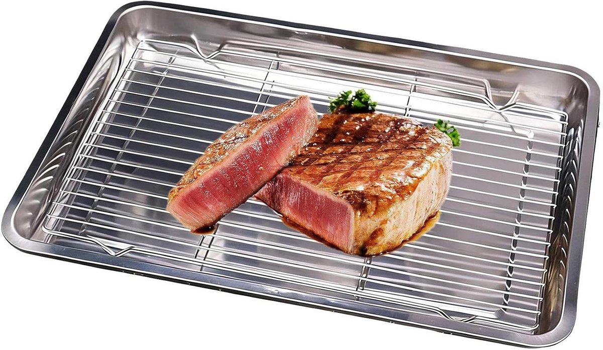 Bakplaat Rooster Bakset Roestvrij Oven Koken Antiaanbaklaag 27 x 20 cm Zilver