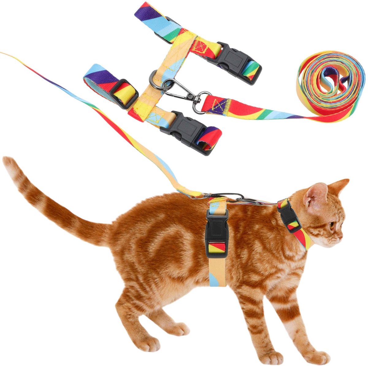 Dailygoods- Kat Tuigje Ontsnappingsbestendig - Lijn Set - Lichtgewicht - Verstelbaar - Zacht Nylon - Comfortabel en Ademend - Kat Harnas