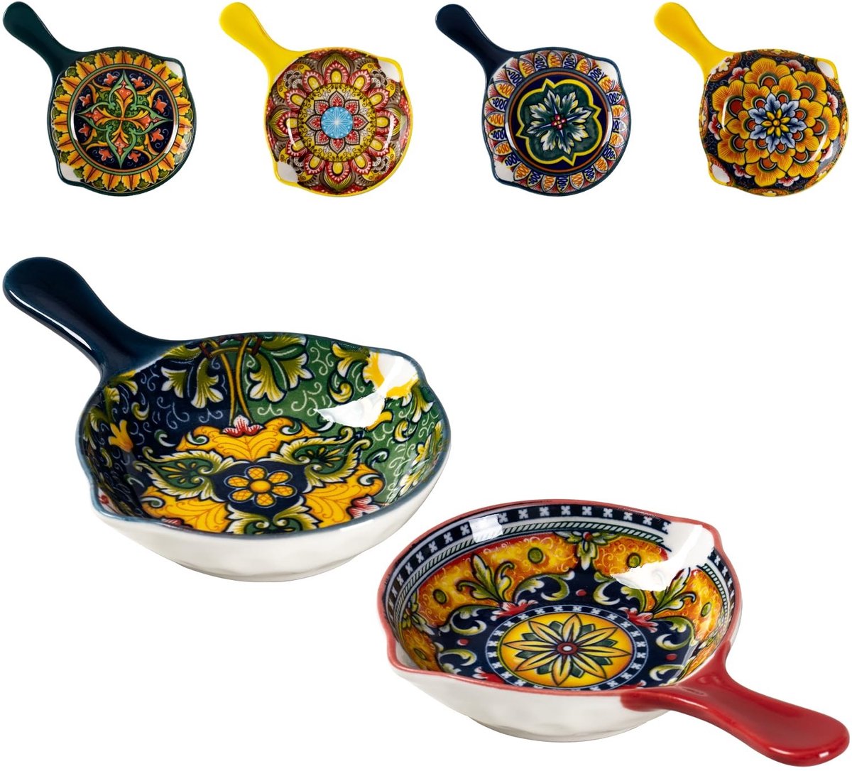 Dailygoods- Dipkommen Set van 6 - Keramisch - Boheemse Stijl - Soepkommen - Pastakommen - Vaatwasmachinebestendig - 810 ml Inhoud - Kom